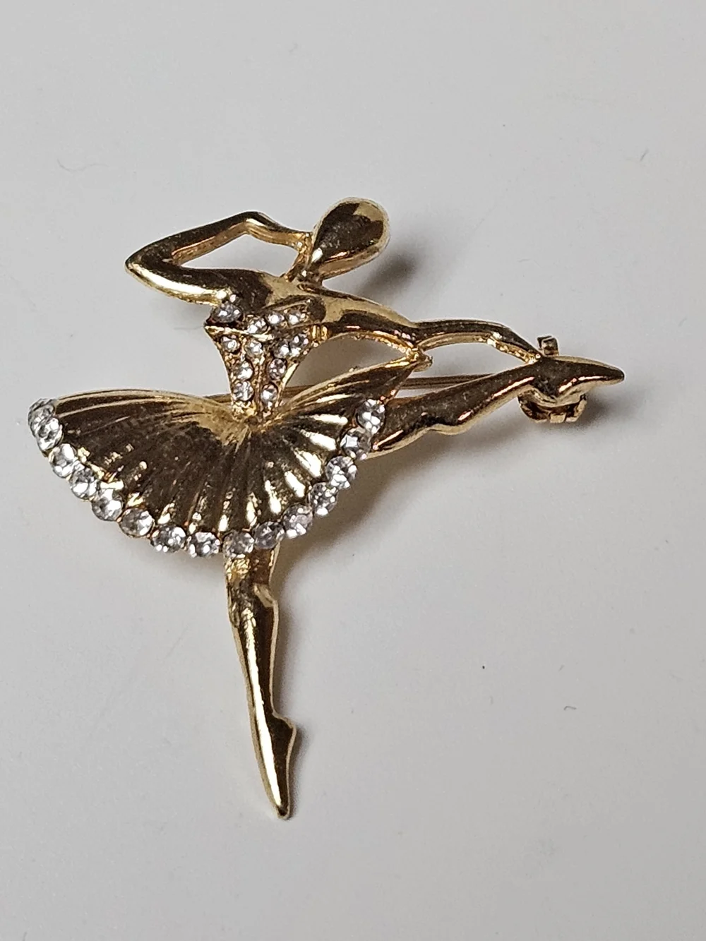 Gold Ballerina Brooch with Clear Crystal Accents